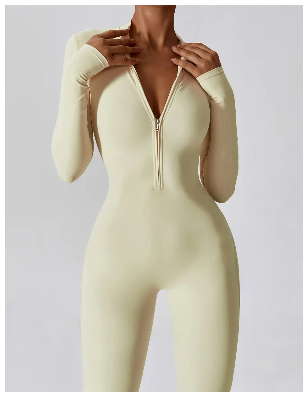Macacão Fitness Feminino Manga Longa com Zíper | Roupa de Yoga