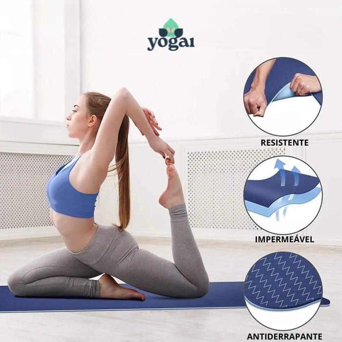 Kit Tapete De Yoga TPE Linha De Posição Para Iniciante, Dupla Camada 6mm Antiderrapante + Bolsa e Alça - Yogai