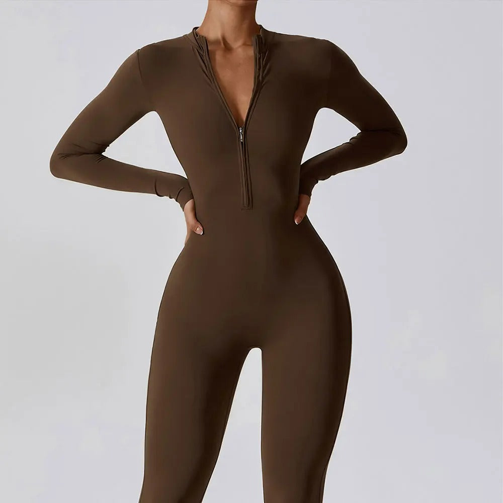 Macacão fitness feminino, roupa de yoga, manga longa, roupa de treino, body fitness, roupa de ginástica, activewear, macacão esportivo, roupa para exercícios