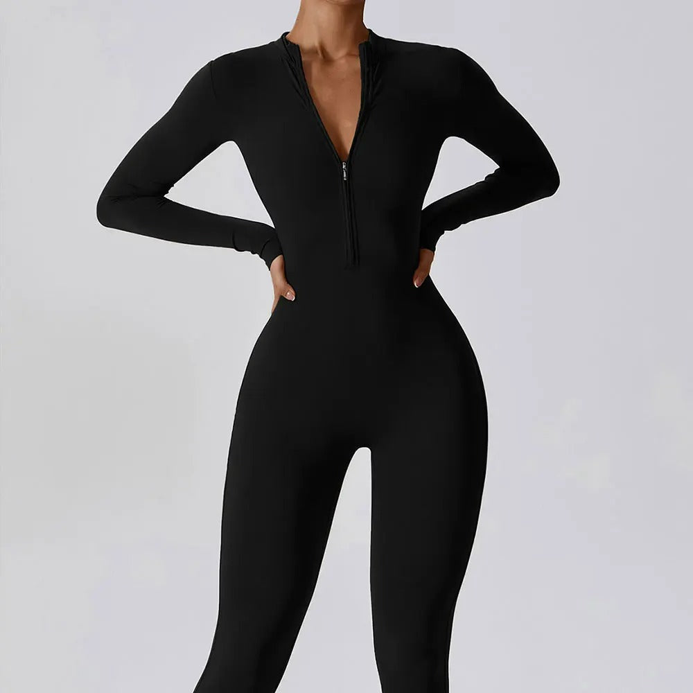 Macacão fitness feminino, roupa de yoga, manga longa, roupa de treino, body fitness, roupa de ginástica, activewear, macacão esportivo, roupa para exercícios