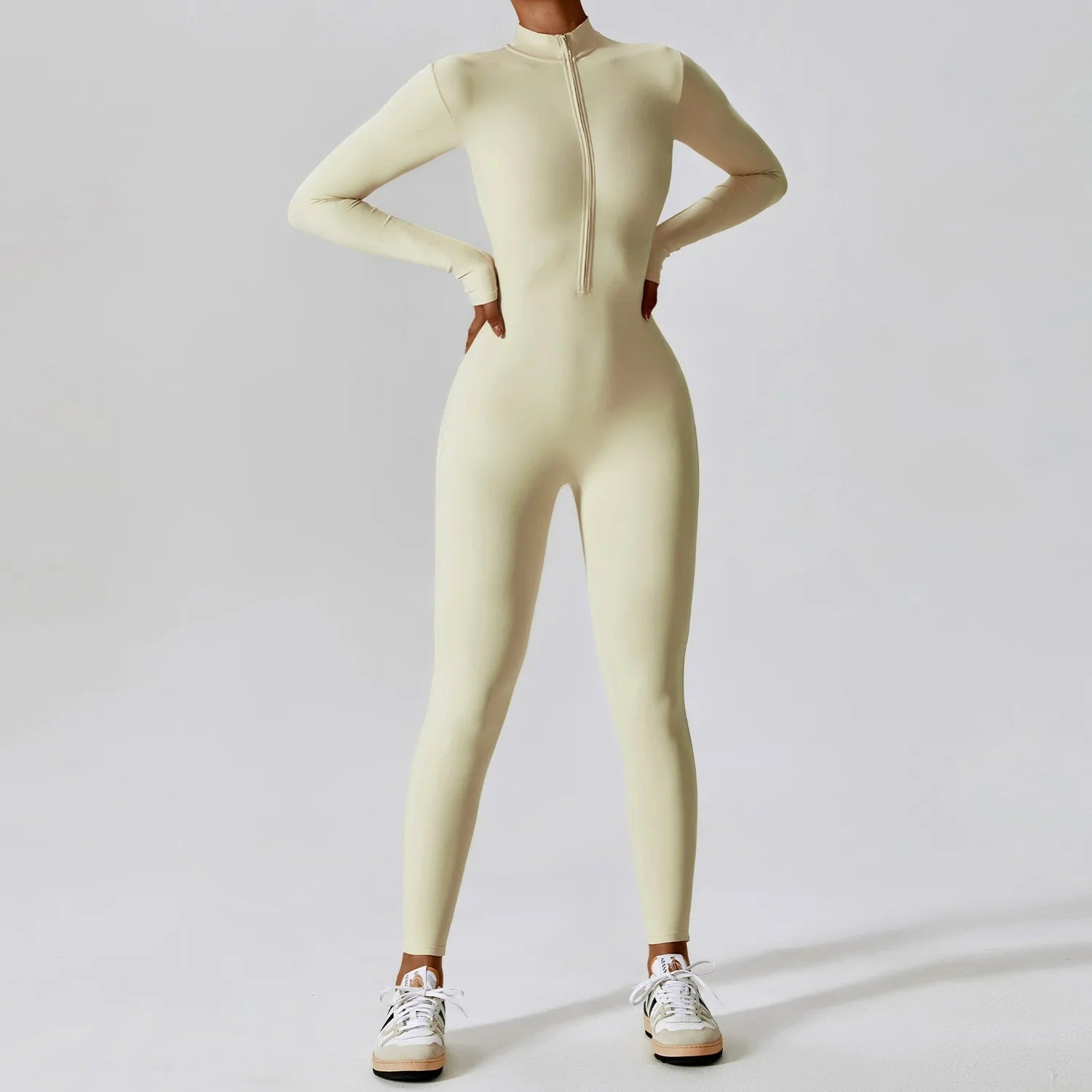 Macacão Fitness Feminino Manga Longa com Zíper | Roupa de Yoga