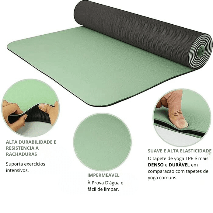 Conjunto Tapete de Yoga TPE Grosso Dupla Camada Antiderrapante, 180cm-6mm + Bolsa e Alça para transporte - Yogai