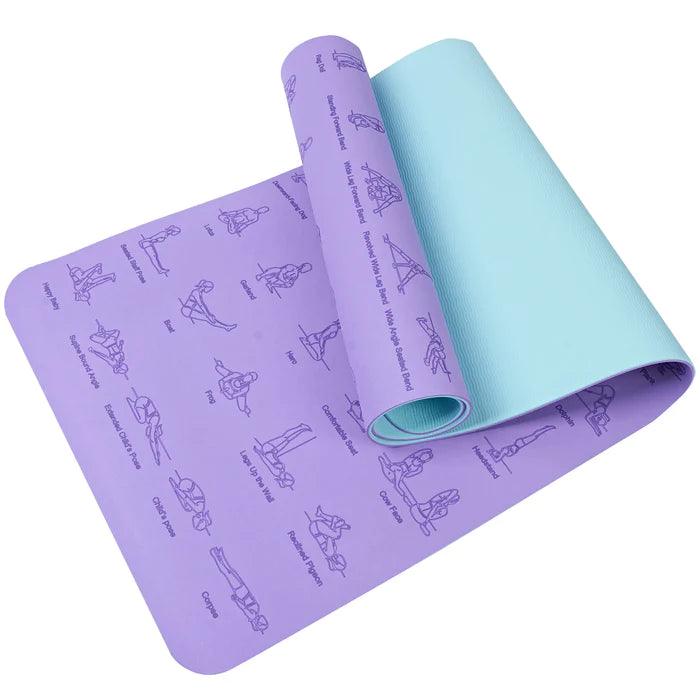 Tapete de Yoga TPE Antiderrapante 6mm Com Posições de Yoga, Durável e Contra Rasgo - Yogai