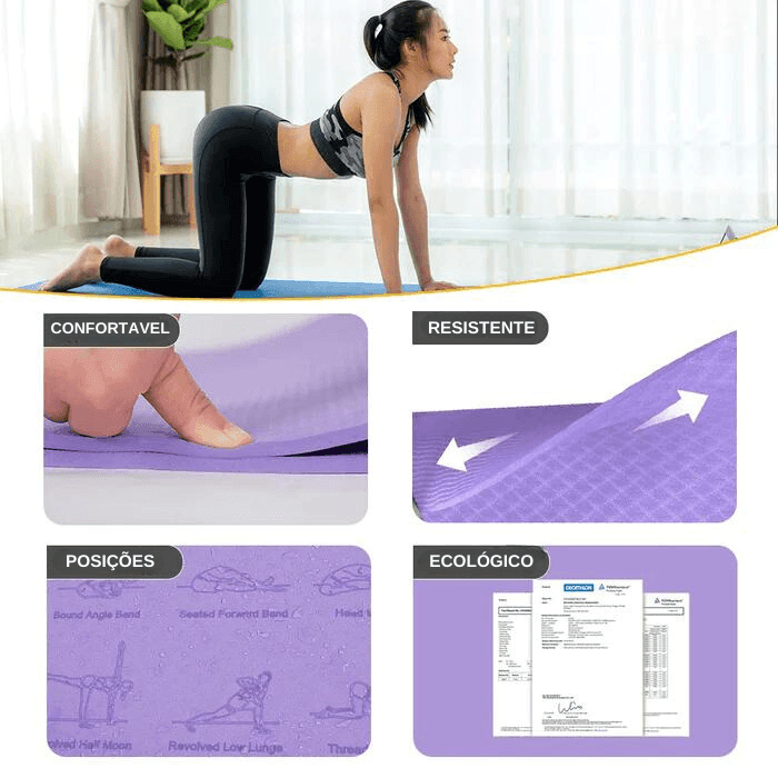 Tapete de Yoga TPE Antiderrapante 6mm Com Posições de Yoga, Durável e Contra Rasgo - Yogai